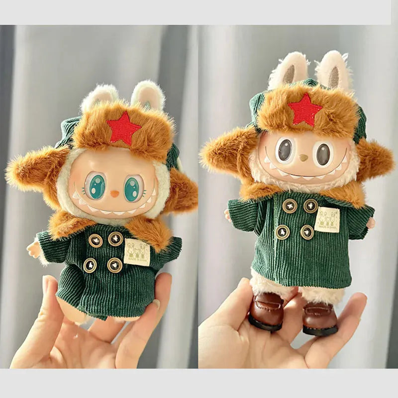17cm Labubu I II Idol Dolls Clothes Green Outfit Hat Coat Accessories Korea Kpop Exo Clothing Plush Doll'S Clothes