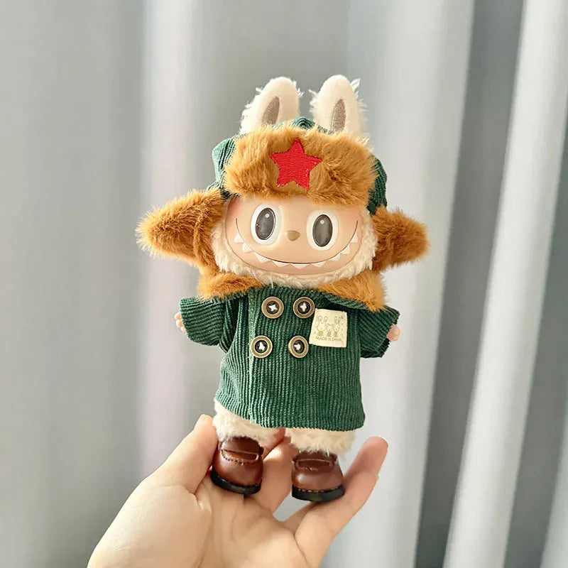 17cm Labubu I II Idol Dolls Clothes Green Outfit Hat Coat Accessories Korea Kpop Exo Clothing Plush Doll'S Clothes