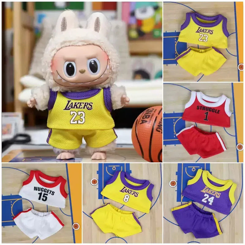 Two-Piece Suit 17cm First Second Generation Labubu Basketball Clothes Cute Doll Decoration Handmade Clothes