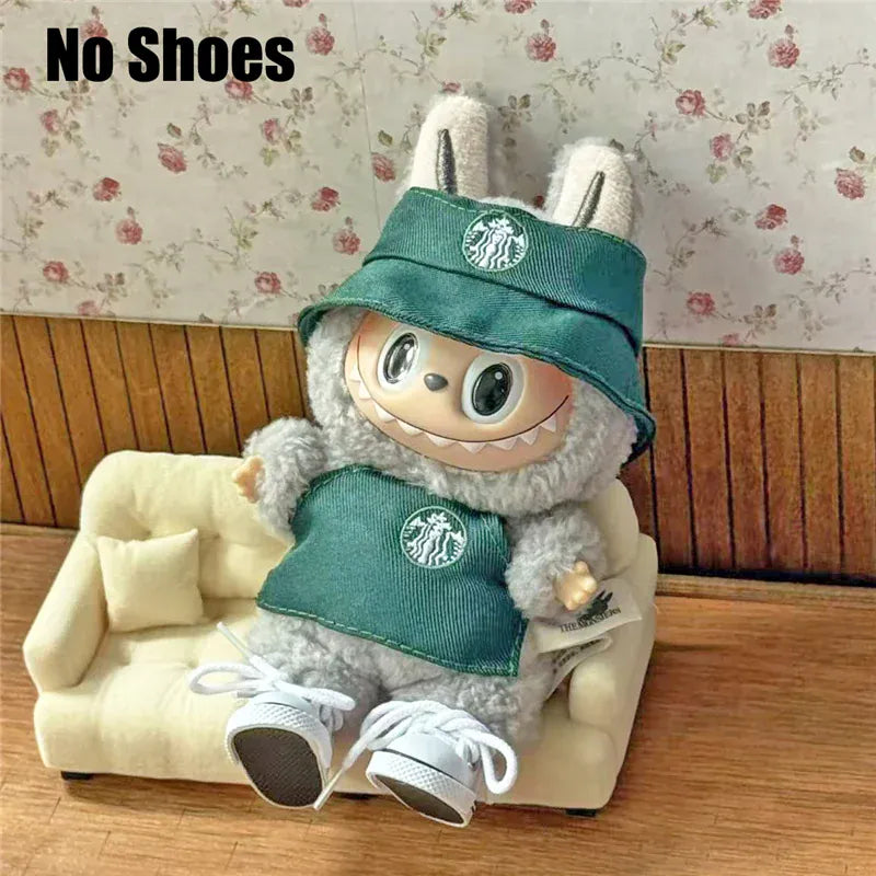 Workwear Outfit Clothes For Labubu Doll Fast Food French Fries Hamburgers Fahsion Coffee Apron Cosplay Clothing Accessories