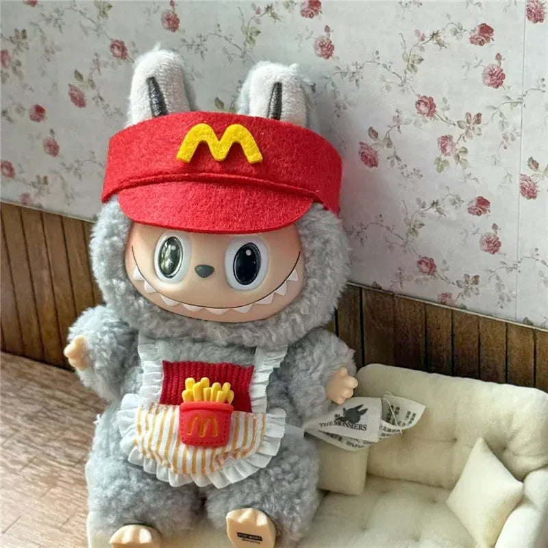 Workwear Outfit Clothes For Labubu Doll Fast Food French Fries Hamburgers Fahsion Coffee Apron Cosplay Clothing Accessories