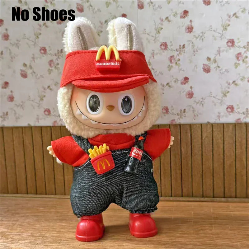 Workwear Outfit Clothes For Labubu Doll Fast Food French Fries Hamburgers Fahsion Coffee Apron Cosplay Clothing Accessories