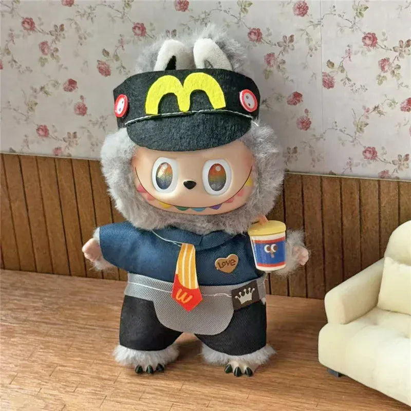 Workwear Outfit Clothes For Labubu Doll Fast Food French Fries Hamburgers Fahsion Coffee Apron Cosplay Clothing Accessories