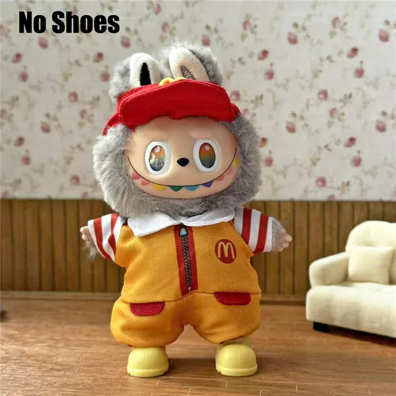 Workwear Outfit Clothes For Labubu Doll Fast Food French Fries Hamburgers Fahsion Coffee Apron Cosplay Clothing Accessories