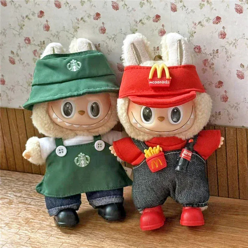 Workwear Outfit Clothes For Labubu Doll Fast Food French Fries Hamburgers Fahsion Coffee Apron Cosplay Clothing Accessories