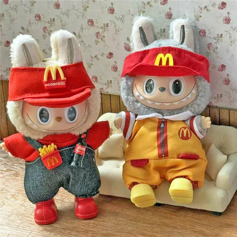 Workwear Outfit Clothes For Labubu Doll Fast Food French Fries Hamburgers Fahsion Coffee Apron Cosplay Clothing Accessories